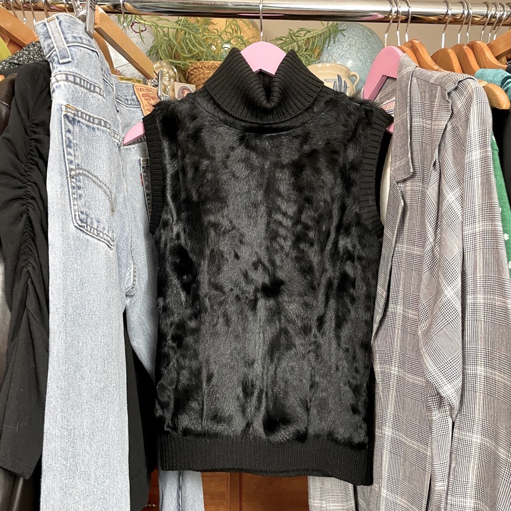 BCBG Max Azria XS faux fur black sweater vest